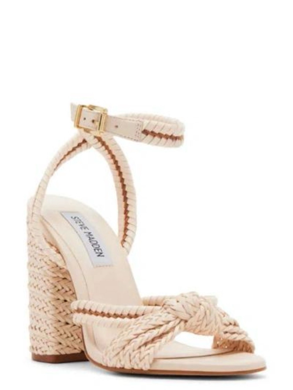 Steve Madden Cream Braided Ankle-Strap Block Heel